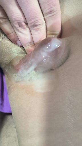 Cumming in Shiny Nude Pantyhose That I've Found in a Friend's Closet in Her Room!