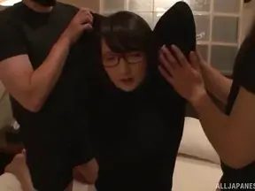 Sexy Japanese Glasses Babe Takes Two Intruders Hard In Hot Fuck Fest