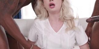 Blonde bombshell Lexi Lore deepthroats and rides cock