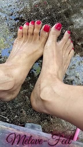 Melove Sexy Dirty Feet with Long Red Toe Nails