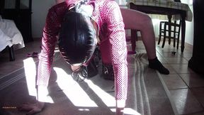 milf in leather catsuit and boots over the knee, throated, fucked, cum on tits