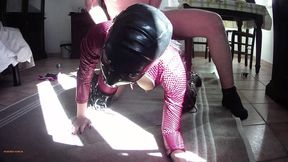milf in leather catsuit and boots over the knee, throated, fucked, cum on tits