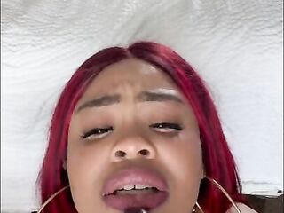 Black Freak Gives JOI whilst deepthroating her 10 in sex-toy!