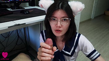 Cute chan with cat ears in a sexy suit was eager to satisfy her hunger with her senpai&#039_s sperm