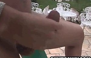 Shemale babe paola lima tugs on her cock outdoors