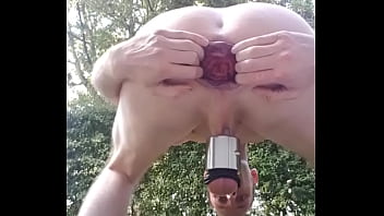 Outdoor pissing myself and showing my wrecked cunt