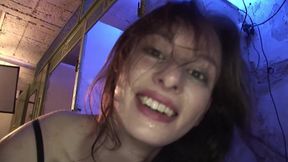 Beautiful brunette babe gets roughly fucked in a threesome