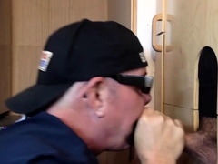 Barebacked gloryhole DILF sucks dick