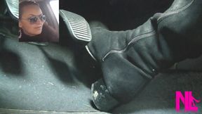 Driving Fast in Black Suede Knee High Boots