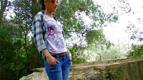 Petite emo chick is riding a hard cock in the woods
