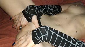 Fingering Perfect Teen Ass in Zebra Lingerie