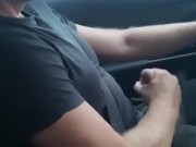 muscle daddy splashing huge cumshot in the car while driving
