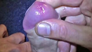 Intense cock edging: foreskin cum filling and double cumshots pov handjob.
