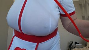 Mature nurse&#039;s gorgeous tits shake in front of your eyes. Chubby milf with big boobs knows what will help you.