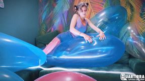 Q859 Stashia rides and pops big balloons with her fingers - 1080p