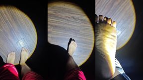 barefoot on hardwood floors — dirty soles in the dark, flashlight asmr