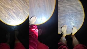 barefoot on hardwood floors — dirty soles in the dark, flashlight asmr