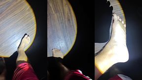 barefoot on hardwood floors — dirty soles in the dark, flashlight asmr