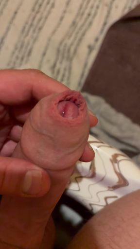 Horny thick dick with precum squirts off