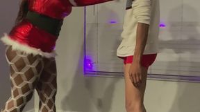 Barefoot Ebony Christmas Ballbusting