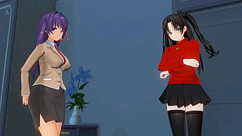 無修正エロアニメ遠坂凛と間桐桜の3Pエッチ　AIボイス