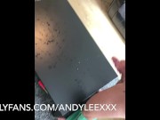 Straight hunk Andy Lee with one of his infamous cum loads over table