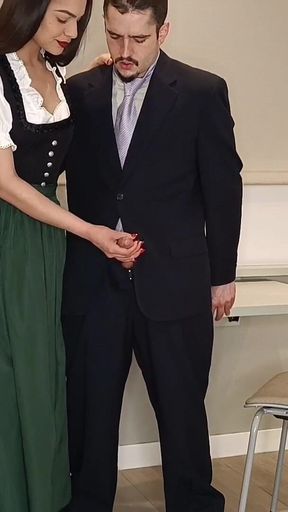 Wearing a Traditional Austrian Dirndl She Jerked Him off
