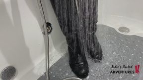Wetting my Louboutin leather boots in the bath