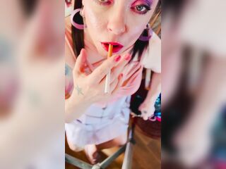A Cute Alternative, Tina Snua Smokin' A Cigarette In Close Up With Lots OF Dangling - OMI OME Drifting