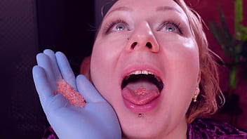 ASMR: popping candy, teeth fetish and medical gloves. Arya Grander