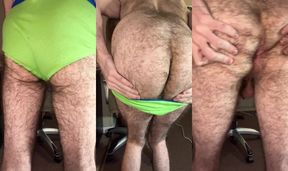 Bending over a chair and showing off my very hairy white ass