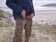 Pissing In Public. Taking A Piss On The Deserted Island Beach.