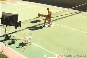 Sizzling Hot Looking Blonde Gets Fucked on The Field After a Game of Tennis