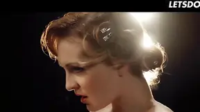 Tattooed redhead in stockings gives sloppy blowjob and smokes fetish