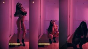 gostosa da rainha hotwife faz strip-tease com lingerie sexy mostrando seus grandes peitos perfeitos