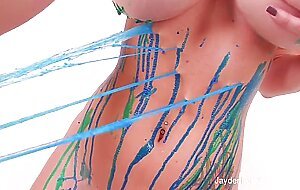 Jayden Jaymes teases with blue latex body paint