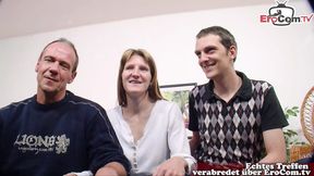 Real German couple make first threesome MMF at amateur casting