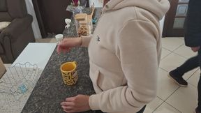 A Stepdaughter Is Surprised While Having Breakfast.