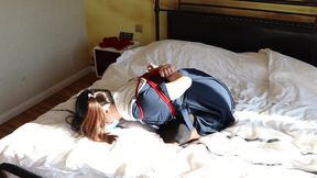A girl in Black Stockings Is Being Whipped by Her Owner.