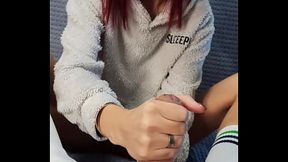 Dirty step sister bought socks special to tease my dick