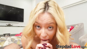 Slutty stepdaughter River Lynn slobbers all over her stepdads meat