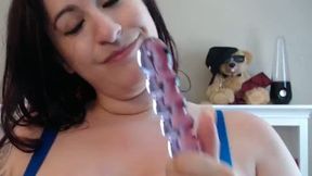 American Brunette Talks and Shows Off Pussy in Blue Dress