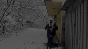 amateur trans in snow - pervert train dick flash