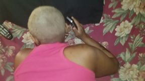 Cheating Black Milf getting fucked while her husband is on her phone