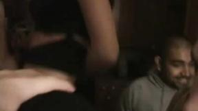 ”Sweaty university party turns into a lesbian muffdiving group sex”