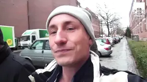 Two guys share a aroused redhead in Berlin