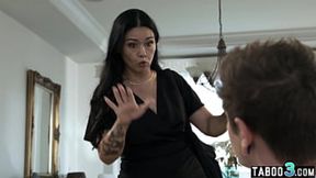 MILF Stepmother Seduces Son with Big Tits and Asian Beauty