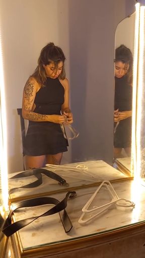 Makeup application in dressing room