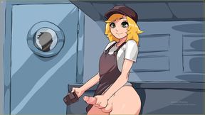 Horny Shemale Girl Jerking Her Cock in Cofee Shop