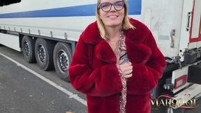 Exhib Parking Hgv: Routier Spots Me and Fucks Me Like a Bitch in the Cab of His Truck